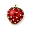 Brass Enamel Slide Charms, Real 18K Gold Plated, Strawberry, 19x16.5x8.5mm, Hole: 3x2.5mm & 12.5x2.5mm