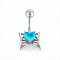 316L Surgical Stainless Steel Pave Deep Sky Blue Cubic Zirconia Curved Barbell Belly Rings, Stainless Steel Color, Butterfly, Bar Length: 3/8