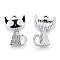 Eco-Friendly Zinc Alloy Pendants, with Enamel and Crystal Rhinestone, Cadmium Free & Nickel Free & Lead Free, Cat, Platinum, Black, 21~22x13x2.5mm, Hole: 1.8mm