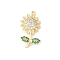 Brass Micro Pave Cubic Zirconia Pendants, Flower, Light Gold, 25x13.5x3mm, Hole: 1.3mm