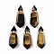 Faceted Natural Tiger Eye Pendants, Openable Perfume Bottle, with Golden Tone Brass Findings, Hexagon, 40~41.5x15x13.5mm, Hole: 1.8mm, Bottle Capacity: 1ml(0.034 fl. oz)