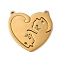 Ion Plating(IP) 304 Stainless Steel Split Pendants, Heart with Cat Charm, Real 18K Gold Plated, 30x30x1mm, Hole: 1.8mm