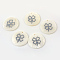 Sea Shell Pendants, with Clover Pattern, Flat Round, Platinum, 25~25.5x1.5~2mm, Hole: 1.5mm