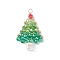 Christmas Theme Glass Seed Beads Pendants, with Golden Brass Findings, Tree, Medium Turquoise, 33x21x6mm, Hole: 2.3mm