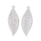 Non-Tarnish 201 Stainless Steel Pendants, Etched Metal Embellishments, Leaf Charm, Stainless Steel Color, 32x10x0.2mm, Hole: 1.4mm