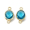 Transparent K9 Glass Connector Charms, with Golden Plated Brass Findings, Cadmium Free & Nickel Free & Lead Free, Faceted, Oval Links, Blue Zircon, 16.5x8.5x4mm, Hole: 1.8mm