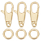 6Pcs Brass Swivel Lobster Claw Clasps, with 20Pcs 304 Stainless Steel Open Jump Rings, Real 18K Gold Plated, 14.5x7x3mm, Hole: 1.2mm