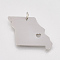 Non-Tarnish 201 Stainless Steel Pendants, Map of Missouri, Stainless Steel Color, 20x20x1mm, Hole: 3mm