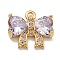 Brass Micro Pave Cubic Zirconia Charms, Nickel Free, Real 18K Gold Plated, Bowknot, Lavender, 11.5x13.5x3.5mm, Hole: 1.4mm