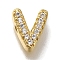 Rack Plating Brass Micro Pave Clear Cubic Zirconia Beads, Long-Lasting Plated, Cadmium Free & Lead Free, Real 18K Gold Plated, Letter V, 8x7x3mm, Hole: 0.8mm