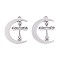 304 Stainless Steel Pendants, Moon with Cross Charm, Anti-Tarnish, Stainless Steel Color, 30x22.5x1.5mm, Hole: 2mm