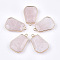 Natural Rose Quartz Pendants, with Brass Findings, Trapezoid, Golden, 30~32x21~22x6~7mm, Hole: 2mm
