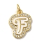 Brass Micro Pave Cubic Zirconia Pendants, Cadmium Free & Nickel Free & Lead Free, with Jump Rings, Real 18K Gold Plated, Letter F, 19x14.5x2mm, Hole: 3.8mm