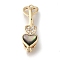Brass Micro Pave Clear Cubic Zirconia Fold Over Clasps, Cadmium Free & Nickel Free & Lead Free, Black Lip Shell Heart, Real 18K Gold Plated, 30mm