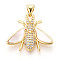 Brass Micro Pave Clear Cubic Zirconia Pendants, Cadmium Free & Lead Free, with Shell, Moth, Real 18K Gold Plated, 20.5x22.5x4mm, Hole: 5x3.5mm