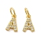 Brass Micro Pave Cubic Zirconia Pendants, Cadmium Free & Nickel Free & Lead Free, with Jump Ring, Letter A, 9x6x1.5mm, Hole: 3.6mm