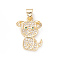 Brass Micro Pave Cubic Zirconia Pendants, Cadmium Free & Lead Free, Real 18K Gold Plated, Dog, Green, 18.2x13x4.5mm, Hole: 3.5x3mm
