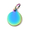 Ion Plating(IP) 304 Stainless Steel Pendants, with Jump Ring, Flat Round Charm, Stamping Blank Tag, Rainbow Color, 9.5x8x1mm, Hole: 3.5mm