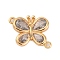 Brass Pave Clear Cubic Zirconia Connector Charms, Cadmium Free & Nickel Free & Lead Free, Butterfly Links, Real 18K Gold Plated, 12x15x3mm, Hole: 1mm