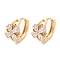 Brass with Cubic Zirconia Hoop Earrings, Flower, Light Gold, 14.5x10mm