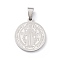 Non-Tarnish 304 Stainless Steel Pendants, Flat Round with Cssml Ndsmd Cross God Father Religious Christianity, Stainless Steel Color, 23x20x2mm, Hole: 7x3.5mm