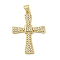 Rack Plating Brass Micro Pave Cubic Zirconia Pendants, Long-Lasting Plated, Lead Free & Cadmium Free, Cross Charms, Religion, Real 18K Gold Plated, 31x22x3mm, Hole: 5x3mm