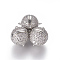 Brass Micro Pave Cubic Zirconia Magnetic Clasps with Loops, Round, Clear, Platinum, 18x14.5mm, Hole: 1.4mm