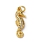Brass Micro Pave Cubic Zirconia Pendants, with Jump Ring, Sea Horse, Golden, 20.5x7x3mm, Hole: 3mm