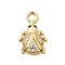 Rack Plating Brass Micro Pave Cubic Zirconia Pendants, Cadmium Free & Lead Free, Long-Lasting Plated, Ladybug Charm, Real 18K Gold Plated, Clear, 17.5x11x3mm, Hole: 2.8mm