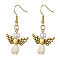 Angel Antique Golden Alloy & Resin Dangle Earrings, Imitation Pearl Acrylic Drop Earrings, Light Goldenrod Yellow, 45x21.5mm