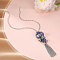 Bohemian Style Heart 201 Stainless Steel & Alloy & Glass Bead Tassel Pendant Necklaces for Women, Antique Silver, Marine Blue, 23.62 inch(60cm)