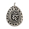 316 Surgical Stainless Steel Pendants, with Jump Ring, Teardrop with Rune Charm, Antique Silver, 24x18.5x5mm, Hole: 4.5mm
