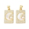 Brass Micro Pave Cubic Zirconia Pendants, with Shell, Rectangle with Moon Star Charms, Rack Plating, Lasting Plated, Cadmium Free & Lead Free, Real 18K Gold Plated, 22x13x2mm, Hole: 4.5x3.5mm