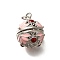 Brass with Enamel Bead Cage Pendants, Cadmium Free & Lead Free, Long-Lasting Plated, Rack Plating, Round with Flower Pattern, Pink, 23x18x21mm, Hole: 4.4mm