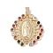 Brass Cubic Zirconia Pendants, Long-Lasting Plated, Oval with Holy Virgin Charms, Golden, Colorful, 29x27x2.5mm, Hole: 6x3mm