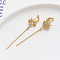 Brass Pave Clear Cubic Zirconia Magic Wand Head Pins, with Pearl, for Baroque Pearl Making, Golden, 51x11mm