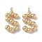 Brass Pendants, Cadmium Free & Nickel Free & Lead Free, Letter S, Real 18K Gold Plated, 13x6.5x2mm, Hole: 1.2mm
