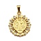304 Stainless Steel Pendants, with Rhinestone, Religious Theme, PVD Vacuum Plating, Saint, Golden, Flat Round, 29x25x2.5mm, Hole: 3x7mm