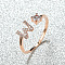 Brass Micro Pave Cubic Zirconia Cuff Rings for Women, Open Rings, Rose Gold, Letter W, Inner Diameter: 16~19mm