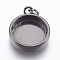 Brass Pendant Cabochon Settings, Plain Edge Bezel Cups, Flat Round, Gunmetal, Tray: 12mm, 18x14.5x3.5mm, Hole: 2mm