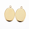 Ion Plating(IP) 304 Stainless Steel Pendant Cabochon Settings, Plain Edge Bezel Cups, Oval, Golden, Tray: 18x13mm, 22x14x1.5mm, Hole: 1.5mm