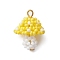 Seed Beads Beaded Charms, with Iron Loop, Mushroom Pendants, Champagne Yellow, 25x17mm, Hole: 2.5mm