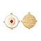 PVD Vacuum Plating 201 Stainless Steel Enamel Pendants, with Rhinestones, Real 18K Gold Plated, Flat Round Charm, Light Siam, 24.5x23x2.5mm, Hole: 1.4mm