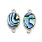 Brass Pave Natural Paua Shell Connector Charms, Platinum, Oval, 21.5x12x2.7mm, Hole: 2.3mm