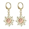 Golden Alloy Sun Shape Dangle Leverback Earrings with Cat Eye, Light Salmon, 40mm, Pin: 1mm