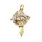 Brass Micro Pave Cubic Zirconia Pendants, Flower Charms, Lead Free & Cadmium Free, Rack Plating, Long-Lasting Plated, with Jump Ring, Real 18K Gold Plated, 24x15x3.5mm, Hole: 3mm