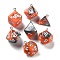 7 Styles Opaque Resin Polyhedral Dice Pendants Set, Multi-Sided Dice Charms with Platinum Plated Iron Loops, Mixed Shapes, Dark Orange, 20~28x19~24x17~24mm, Hole: 2mm, 1pc/style, 7Pcs/set
